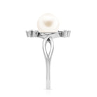 Freshwater Pearl Solitaire Ring with Diamond Trio Freshwater Pearl - ( AAA ) - Quality - Rosec Jewels