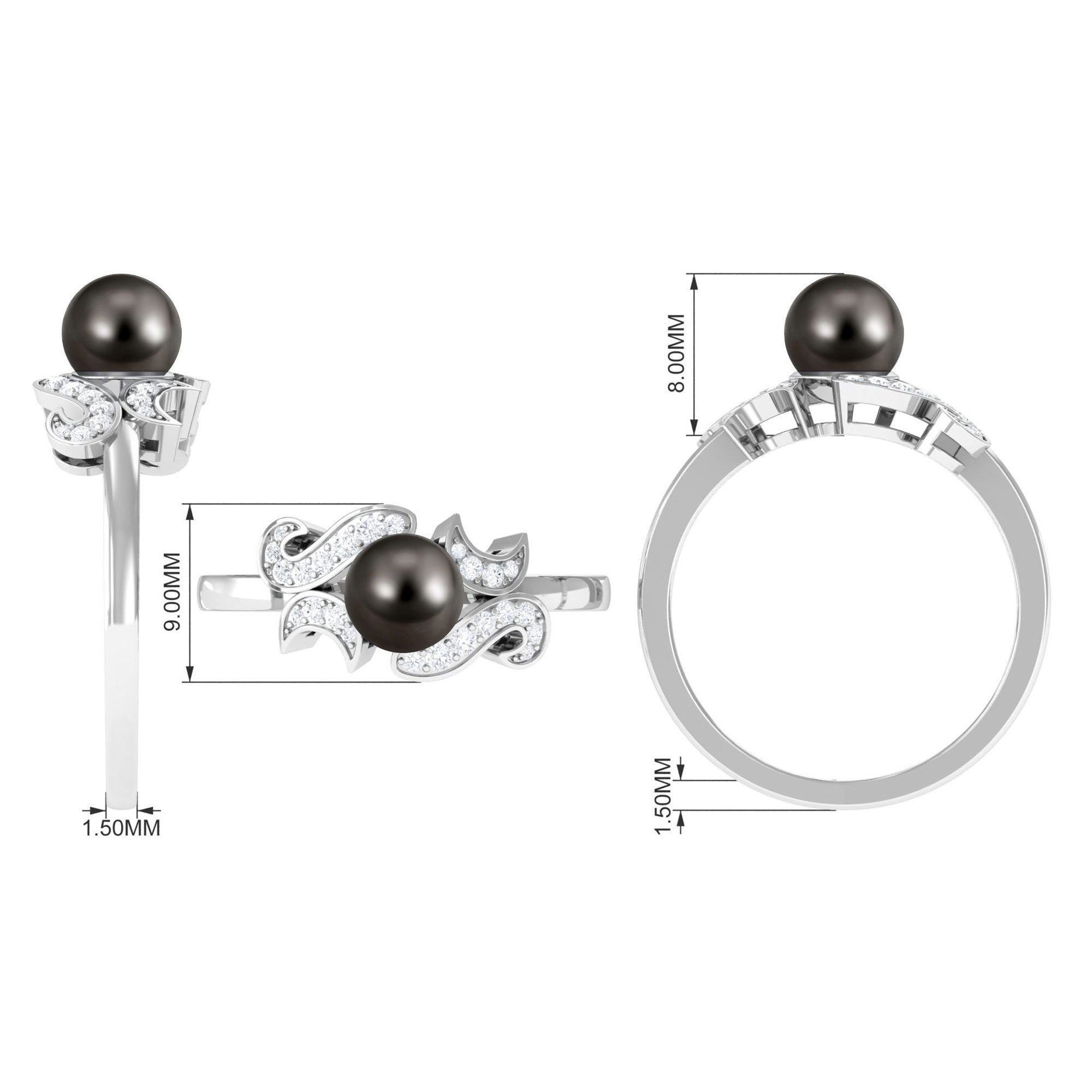 Designer Tahitian Pearl Engagement Ring with Diamond Tahitian pearl - ( AAA ) - Quality - Rosec Jewels