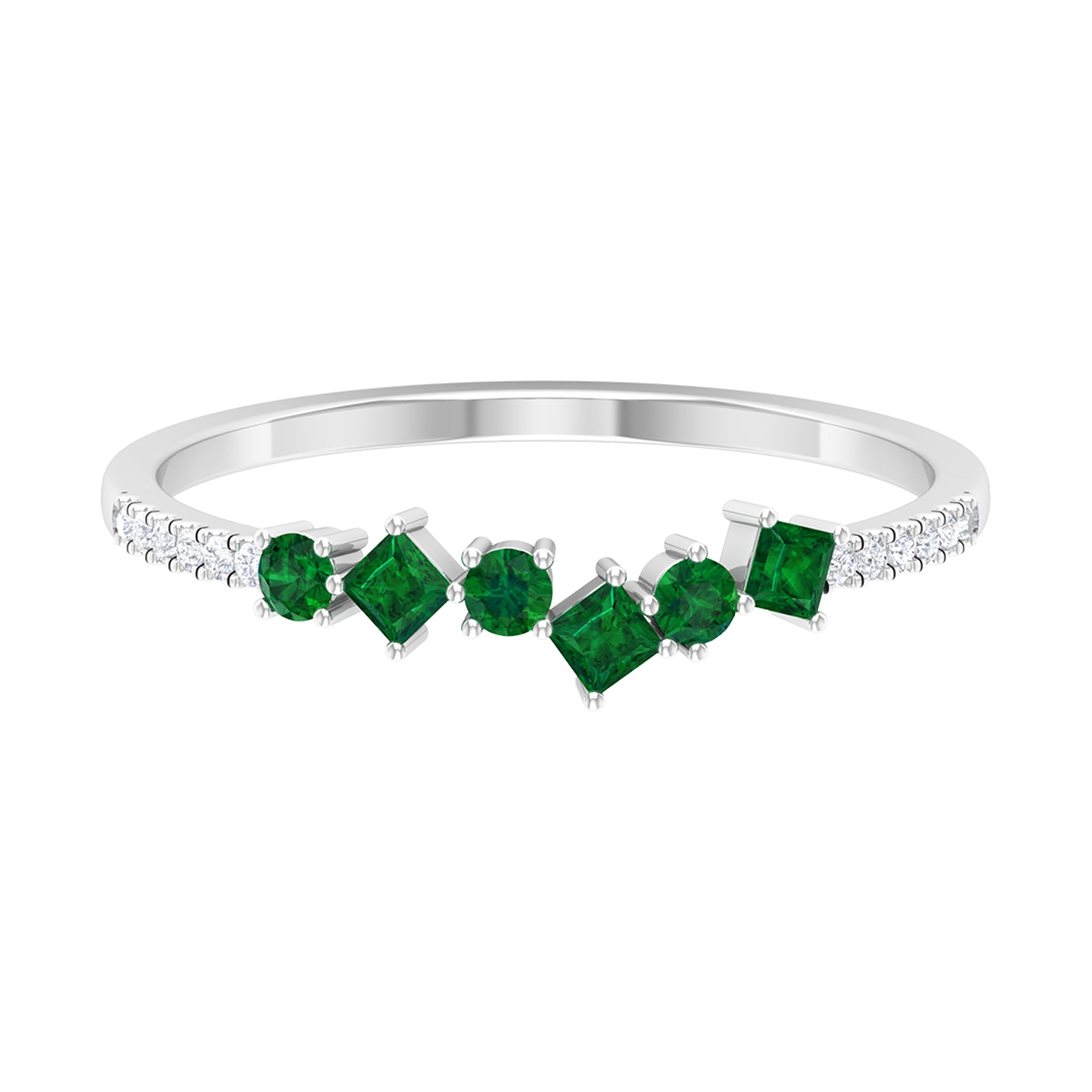 1/4 CT Created Emerald and Diamond Minimal Ring Lab Created Emerald - ( AAAA ) - Quality - Rosec Jewels