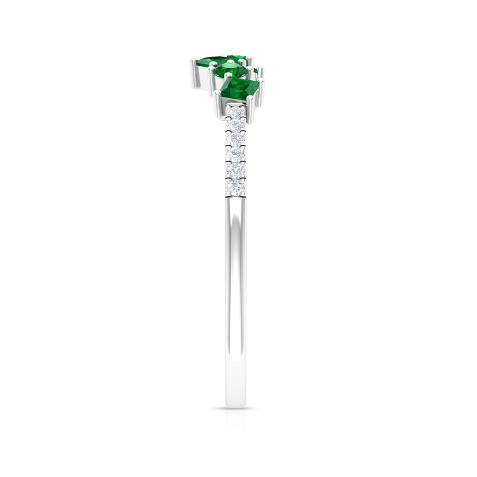 1/4 CT Created Emerald and Diamond Minimal Ring Lab Created Emerald - ( AAAA ) - Quality - Rosec Jewels