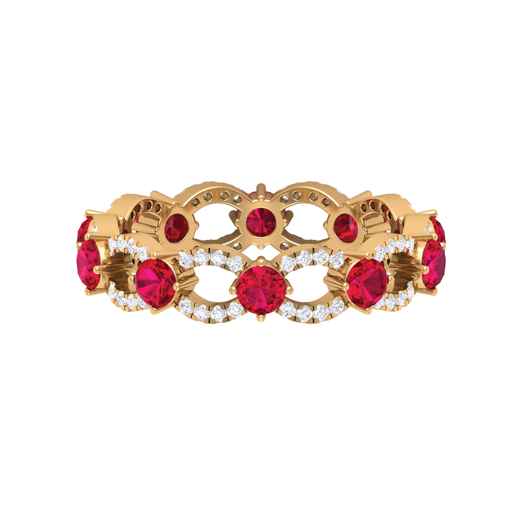 Designer Wedding Band with Lab Created Ruby and Diamond Accent Lab Created Ruby - ( AAAA ) - Quality - Rosec Jewels