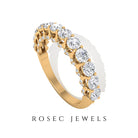 2 CT Round Cut Diamond and Gold Half Eternity Ring Diamond - ( HI-SI ) - Color and Clarity - Rosec Jewels