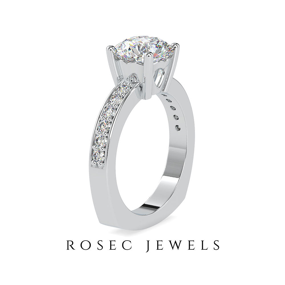 2.50 CT Solitaire Zircon Engagement Ring with Side Stones Zircon - ( AAAA ) - Quality - Rosec Jewels