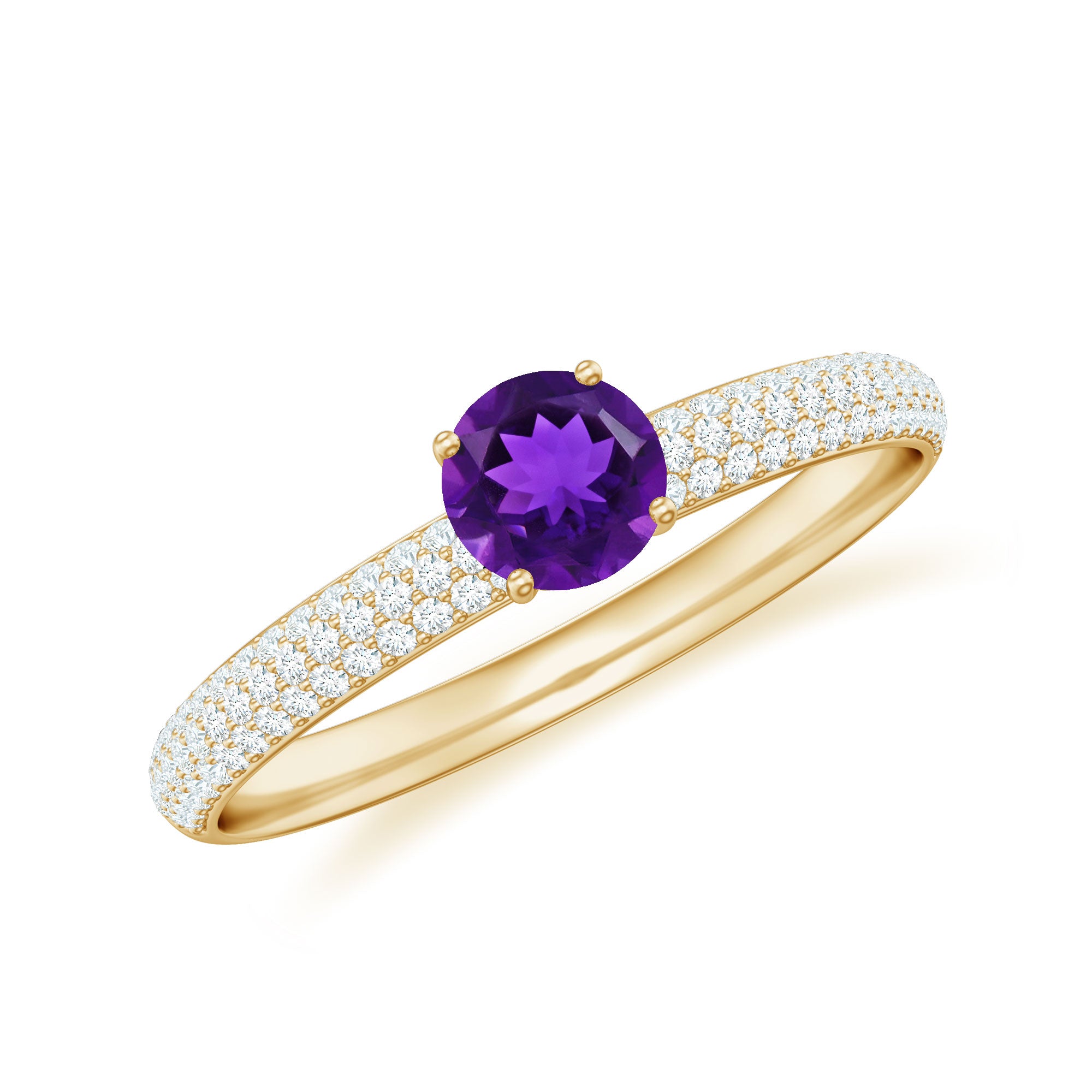 Natural Amethyst Solitaire Ring with Diamond Side Stones Amethyst - ( AAA ) - Quality - Rosec Jewels