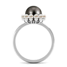 Elegant Tahitian and Freshwater Pearl Half Halo Ring in Gold Tahitian pearl - ( AAA ) - Quality - Rosec Jewels