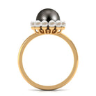 Elegant Tahitian and Freshwater Pearl Half Halo Ring in Gold Tahitian pearl - ( AAA ) - Quality - Rosec Jewels