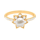 Freshwater Pearl Solitaire Floral Engagement Ring with Diamond Freshwater Pearl - ( AAA ) - Quality - Rosec Jewels