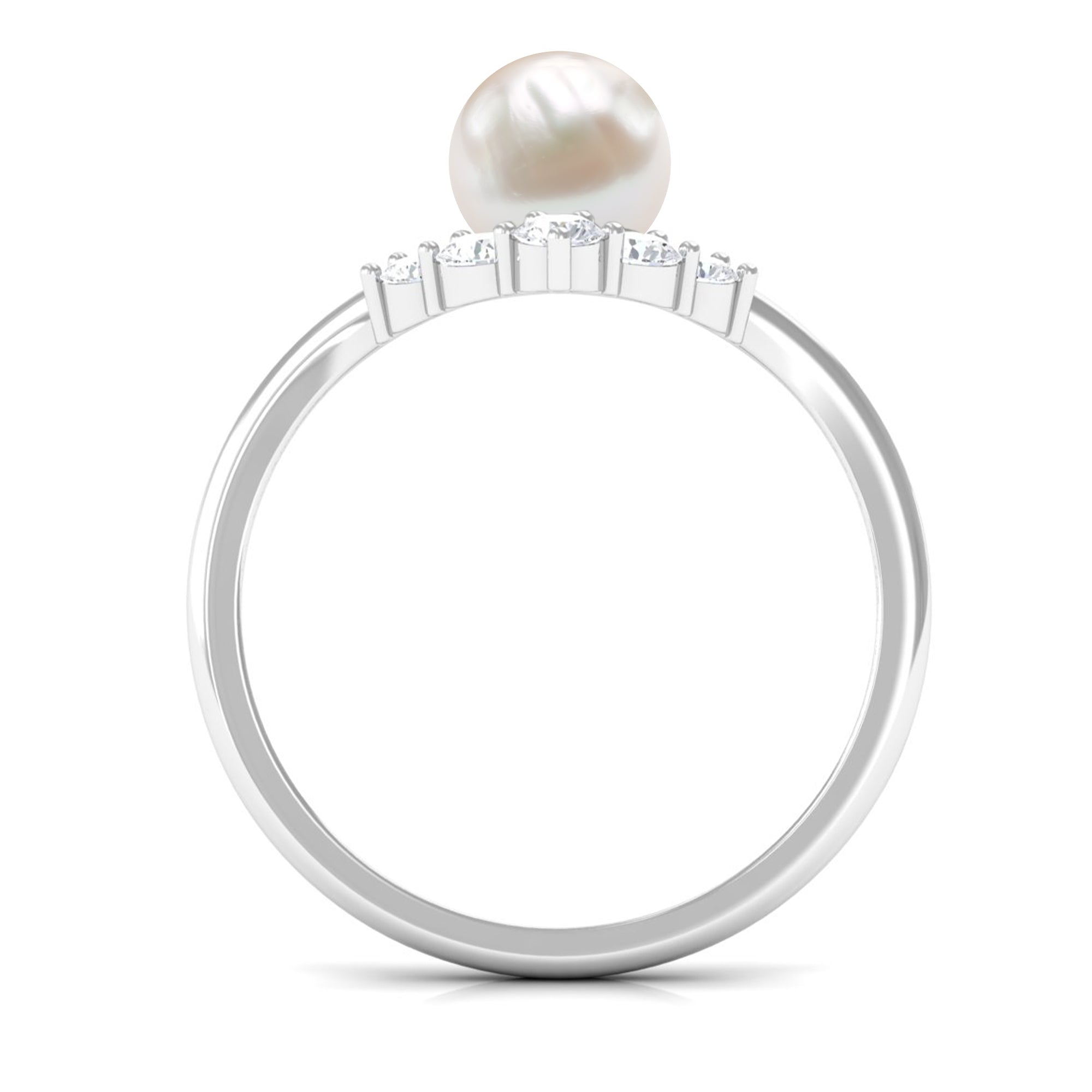 Freshwater Pearl and Diamond Minimal Chevron Ring Freshwater Pearl - ( AAA ) - Quality - Rosec Jewels