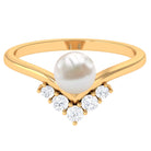 Freshwater Pearl and Diamond Minimal Chevron Ring Freshwater Pearl - ( AAA ) - Quality - Rosec Jewels