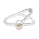 3 CT Freshwater Pearl Solitaire and Diamond Split Shank Ring Freshwater Pearl - ( AAA ) - Quality - Rosec Jewels