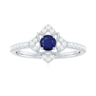 3/4 CT Minimal Blue Sapphire and Diamond Flower Ring Blue Sapphire - ( AAA ) - Quality - Rosec Jewels