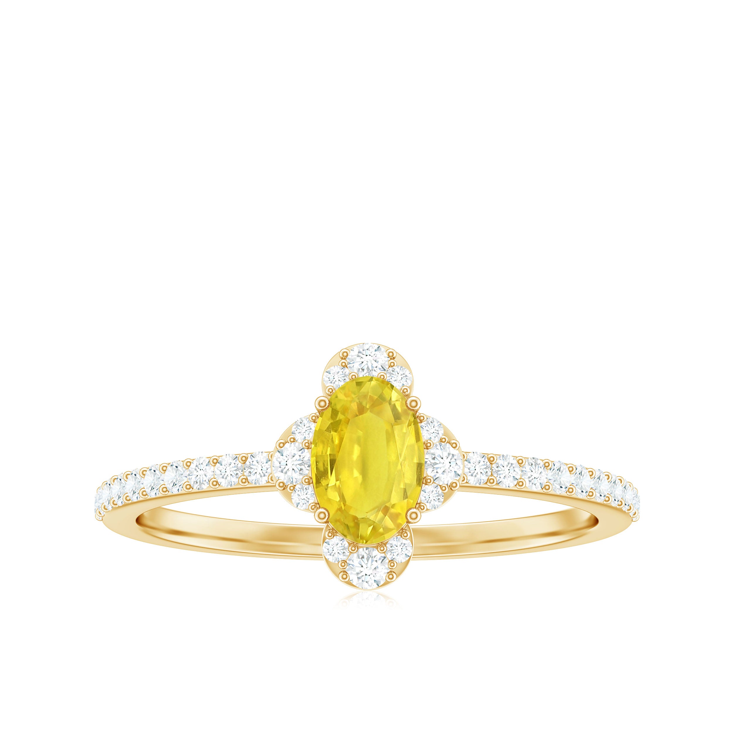 1 CT Oval Yellow Sapphire Solitaire Ring with Moissanite Halo Yellow Sapphire - ( AAA ) - Quality - Rosec Jewels