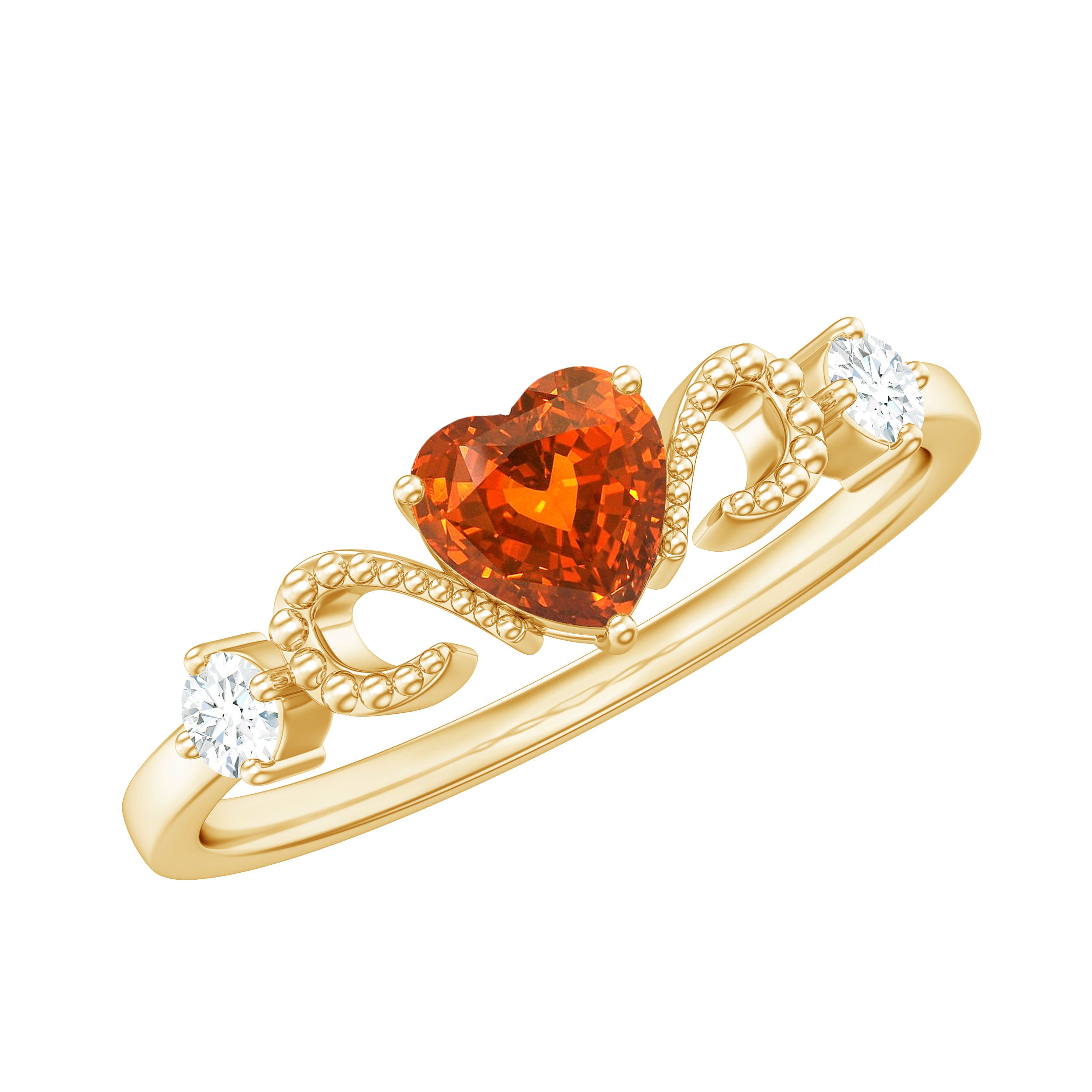 Lab Grown Orange Sapphire Heart Promise Ring with Diamond Lab Created Orange Sapphire - ( AAAA ) - Quality - Rosec Jewels