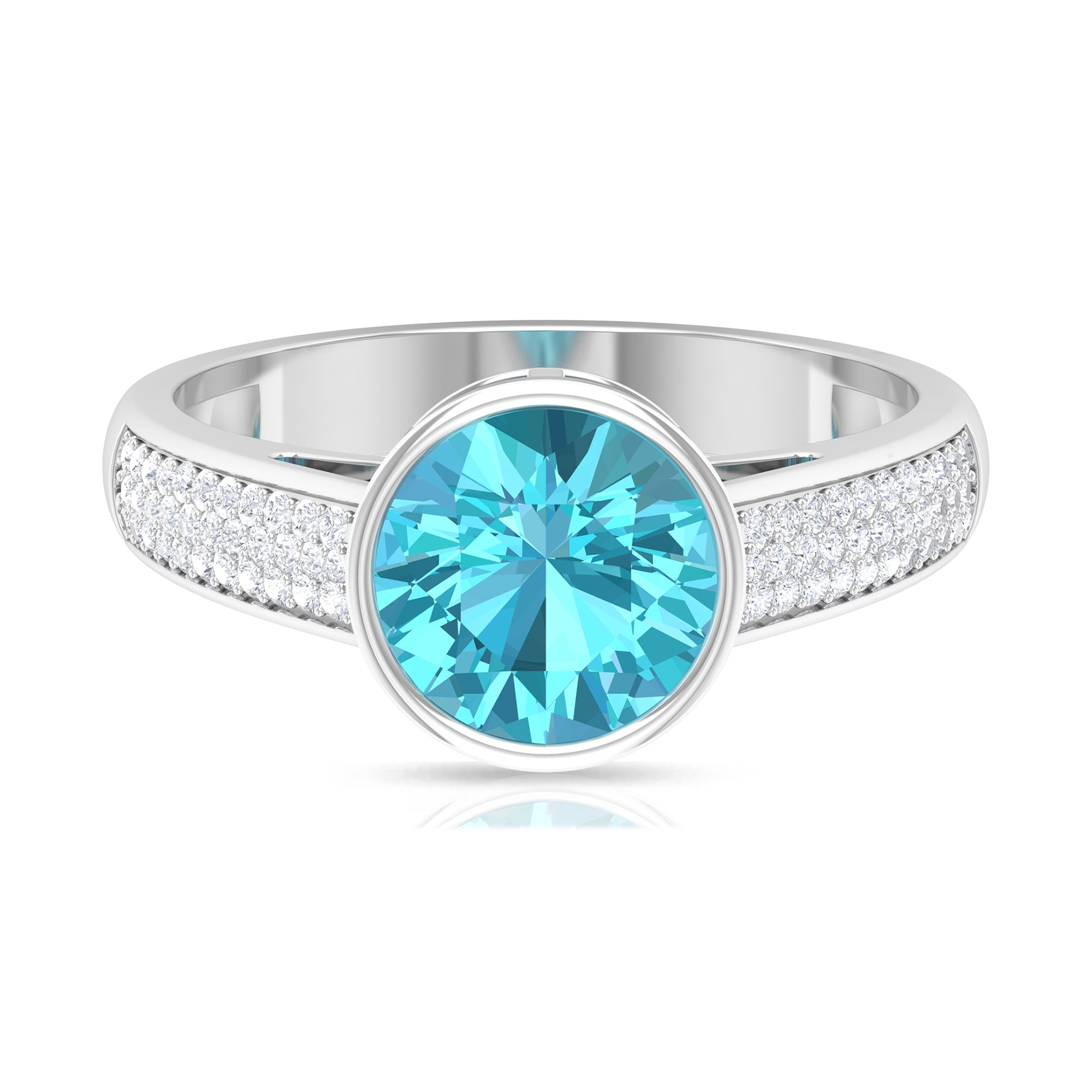 2.50 CT Bezel Set Swiss Blue Topaz Engagement Ring with Diamond Side Stones Swiss Blue Topaz - ( AAA ) - Quality - Rosec Jewels