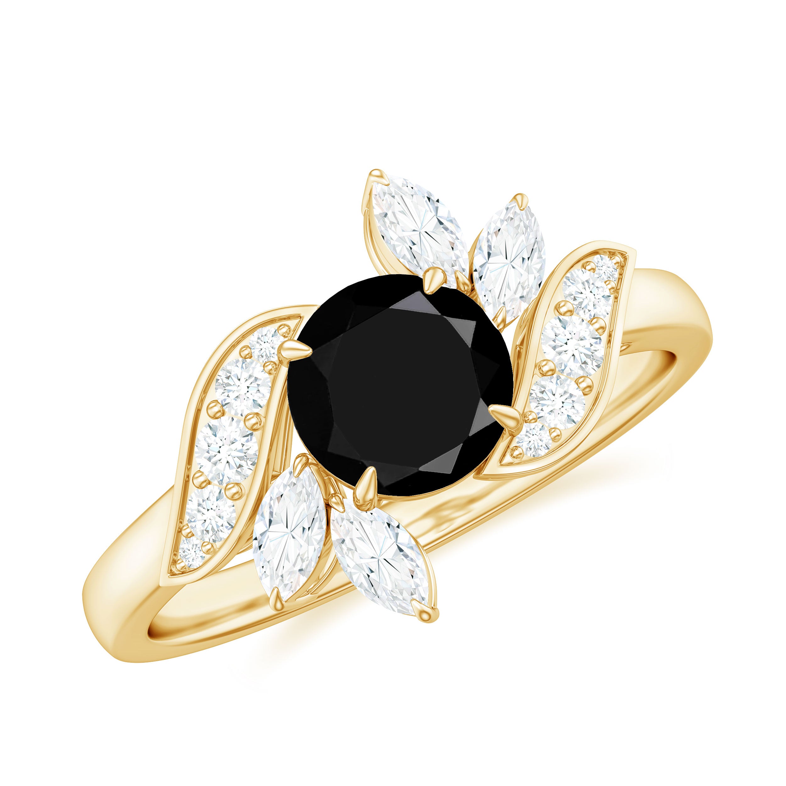 Black Diamond Flower Engagement Ring with Moissanite Black Diamond - ( AAA ) - Quality - Rosec Jewels