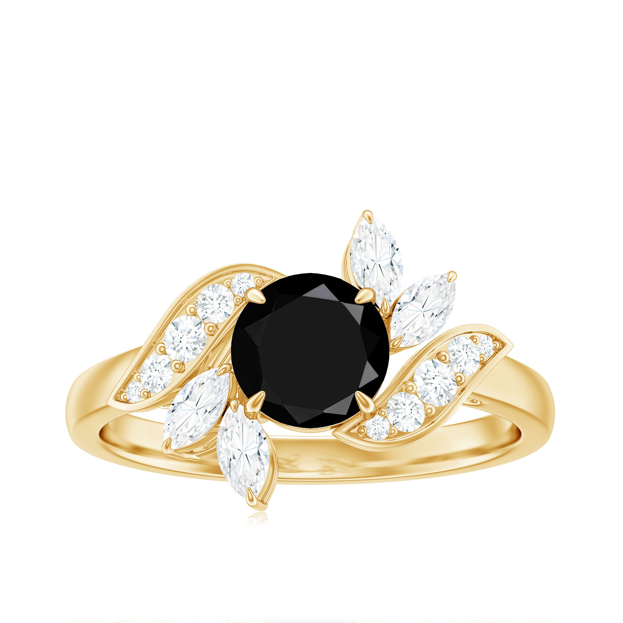 Black Diamond Flower Engagement Ring with Moissanite Black Diamond - ( AAA ) - Quality - Rosec Jewels