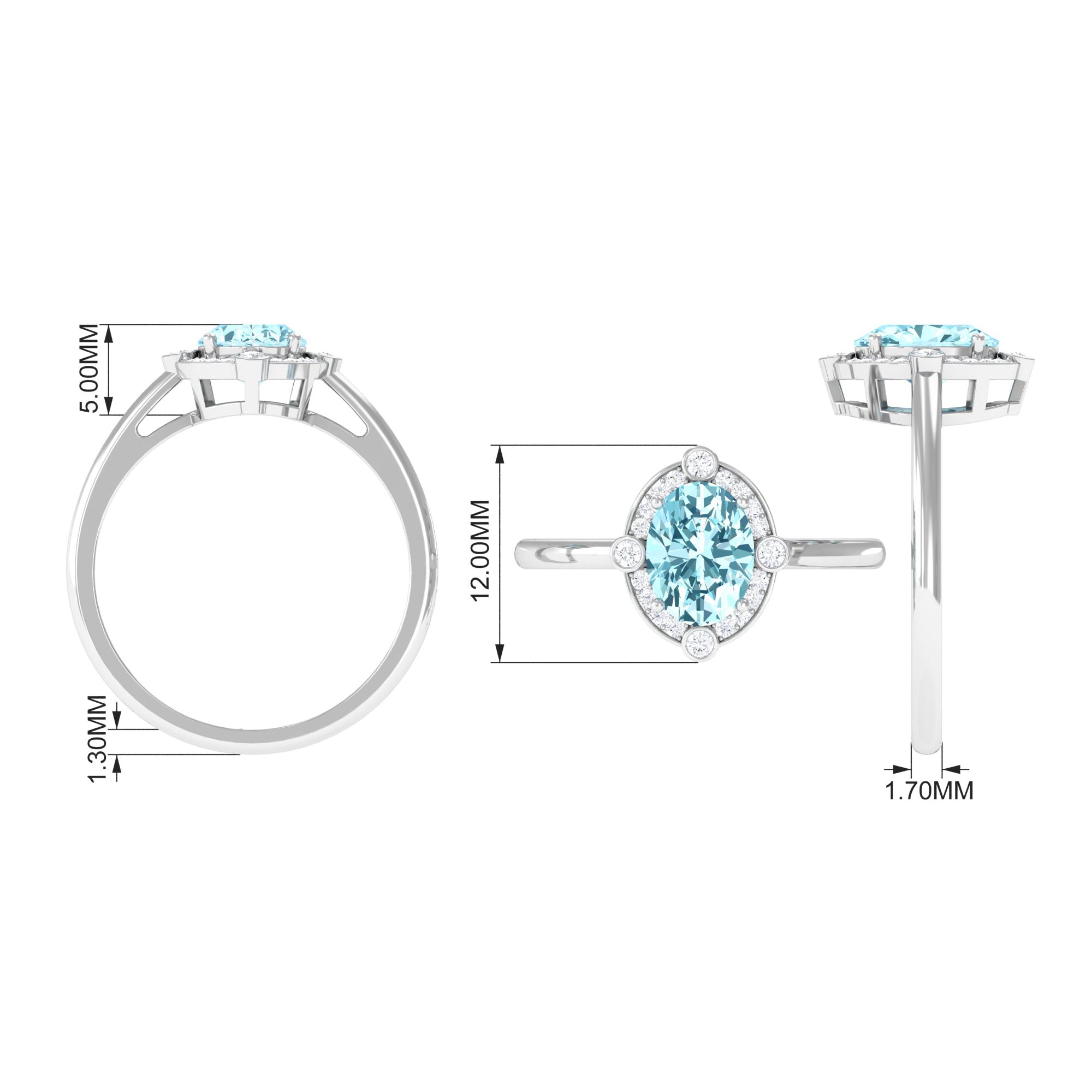 Aquamarine Oval Halo Engagement Ring with Diamond Aquamarine - ( AAA ) - Quality - Rosec Jewels