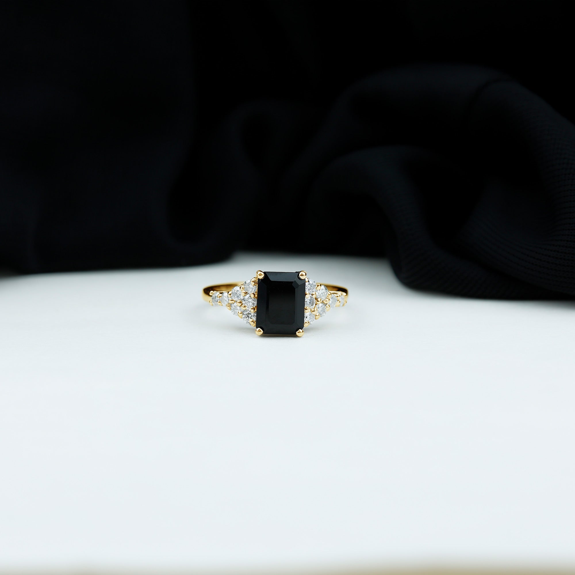 2.25 CT Octagon Cut Black Onyx Engagement Ring with Diamond Side Stones Black Onyx - ( AAA ) - Quality - Rosec Jewels