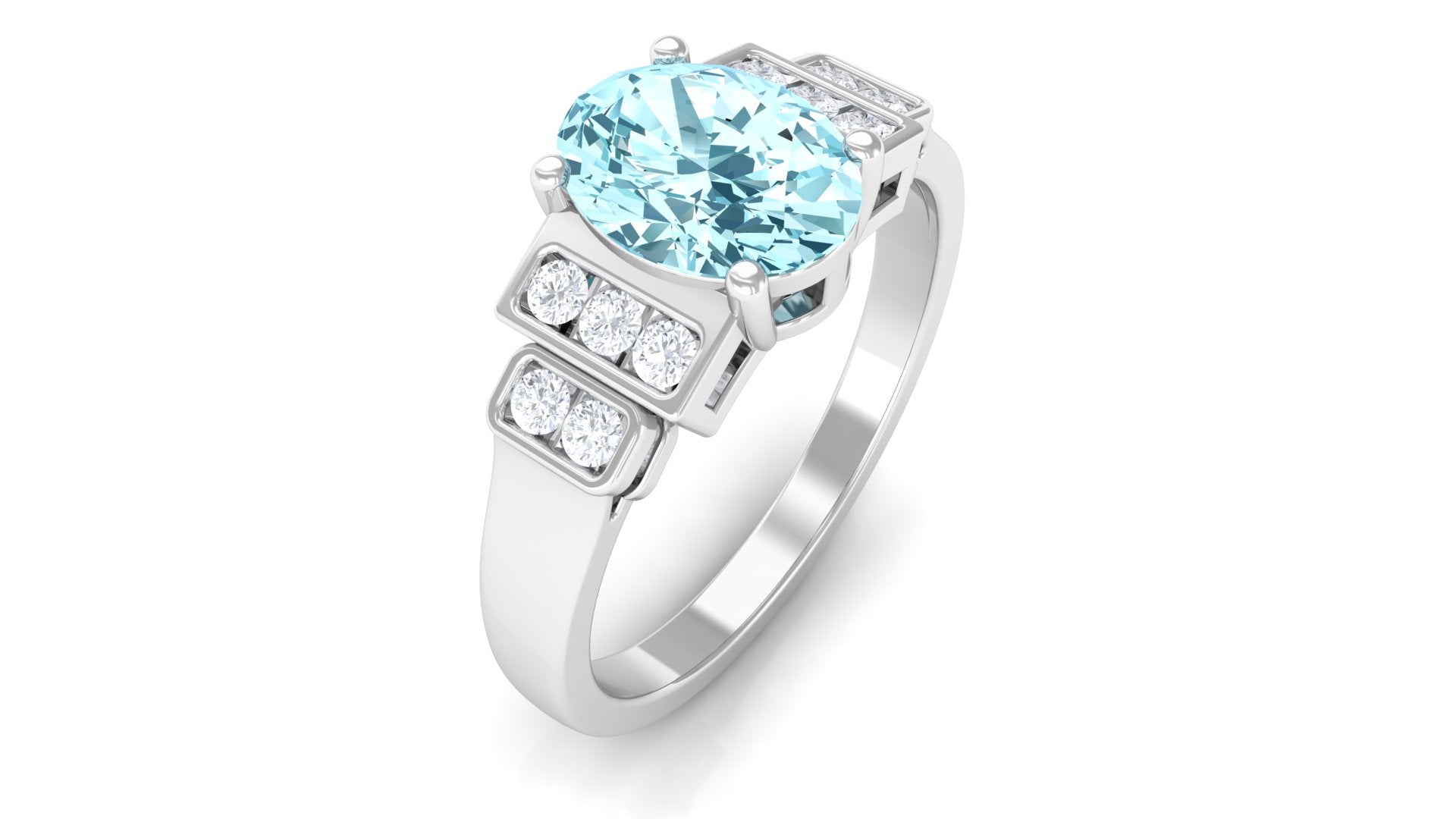 1.50 CT Aquamarine Solitaire Ring with Diamond Collar Aquamarine - ( AAA ) - Quality - Rosec Jewels