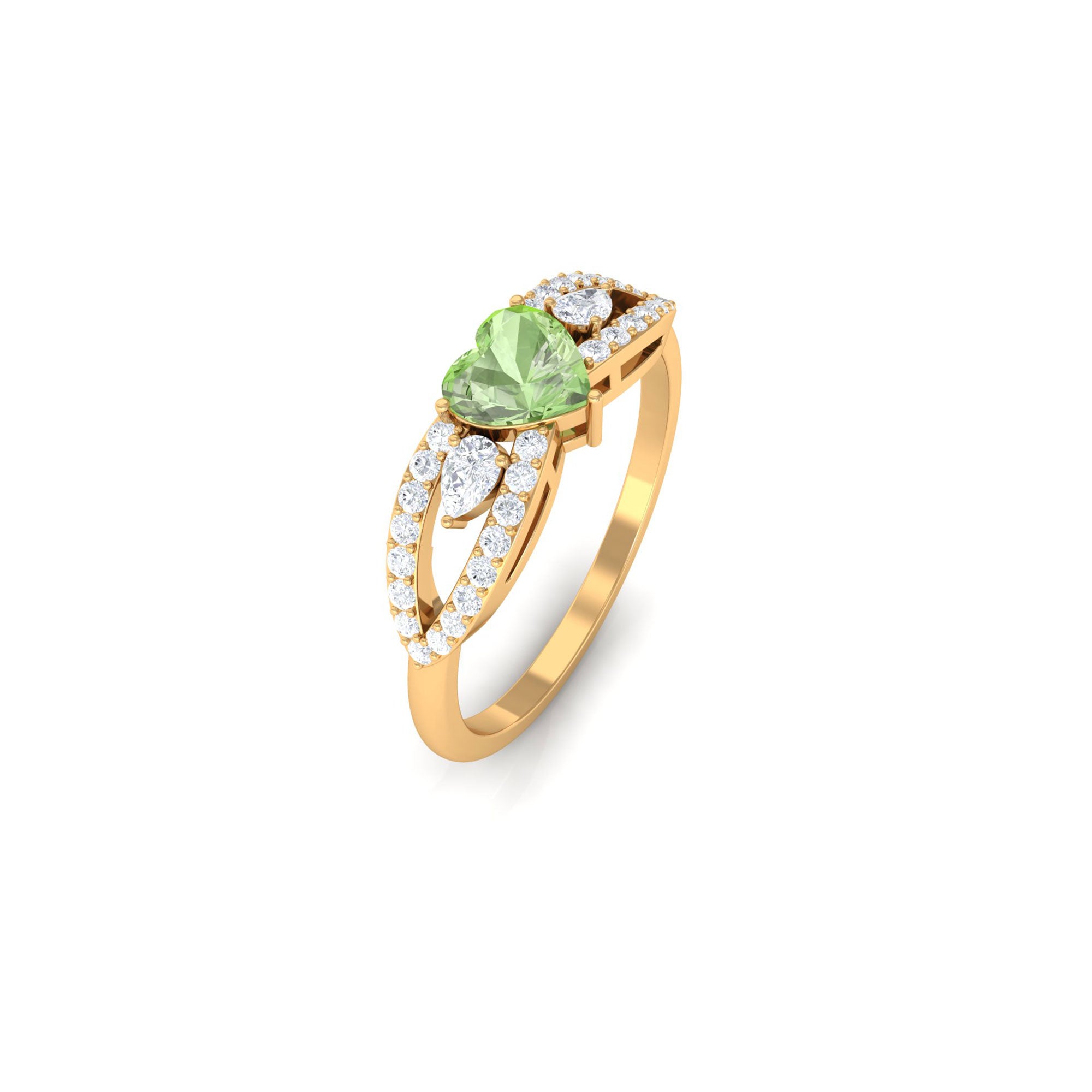 1 CT Real Green Sapphire Solitaire Ring with Diamond Accent Green Sapphire - ( AAA ) - Quality - Rosec Jewels