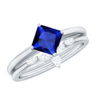 1.25 CT Princess Cut Created Blue Sapphire Solitaire Ring Set with Diamond Lab Created Blue Sapphire - ( AAAA ) - Quality - Rosec Jewels