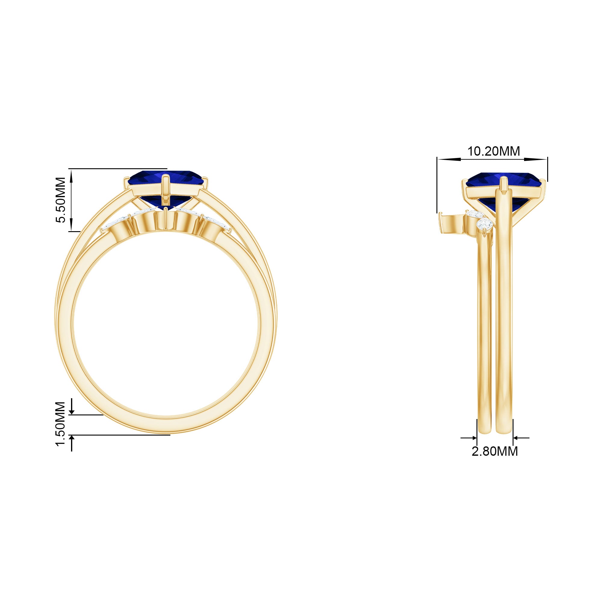 1.25 CT Princess Cut Created Blue Sapphire Solitaire Ring Set with Diamond Lab Created Blue Sapphire - ( AAAA ) - Quality - Rosec Jewels