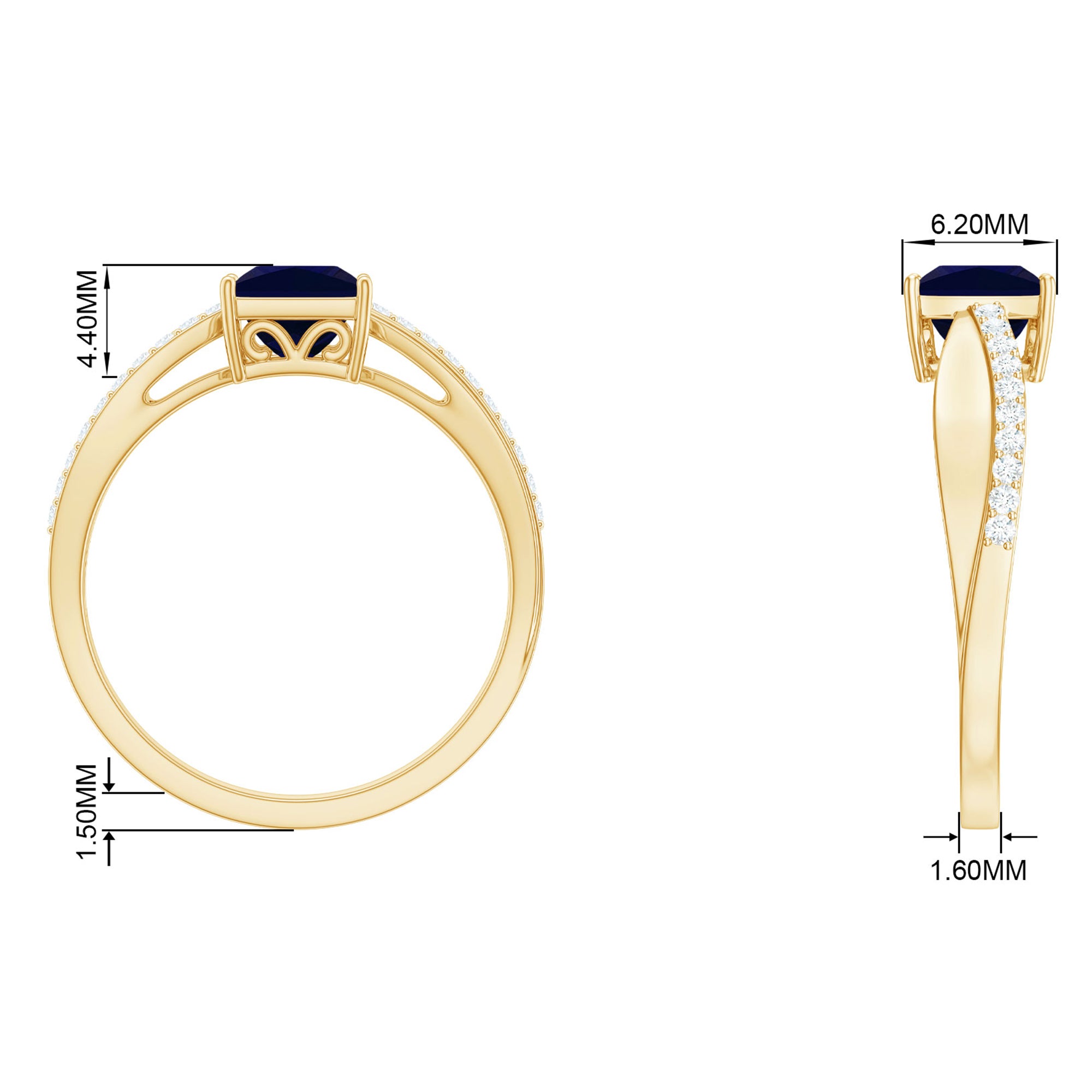 Princess Cut Lab-Created Blue Sapphire Engagement Ring with Diamond Lab Created Blue Sapphire - ( AAAA ) - Quality - Rosec Jewels