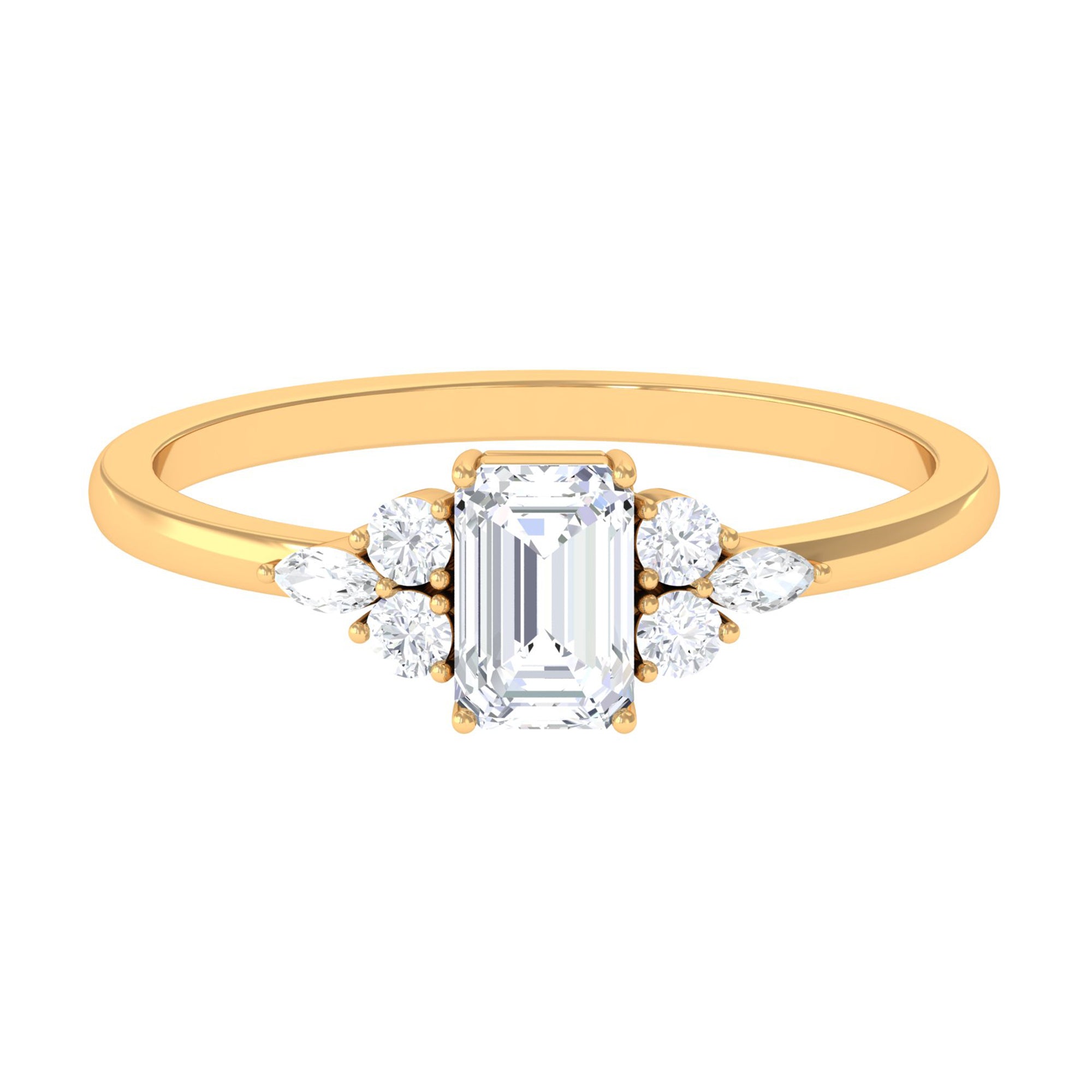 1 CT Octagon Cut Cubic Zirconia Engagement Ring with Trio Zircon - ( AAAA ) - Quality - Rosec Jewels