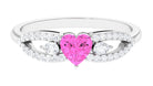 Heart Shape Pink Sapphire Split Shank Ring with Diamond Pink Sapphire - ( AAA ) - Quality - Rosec Jewels