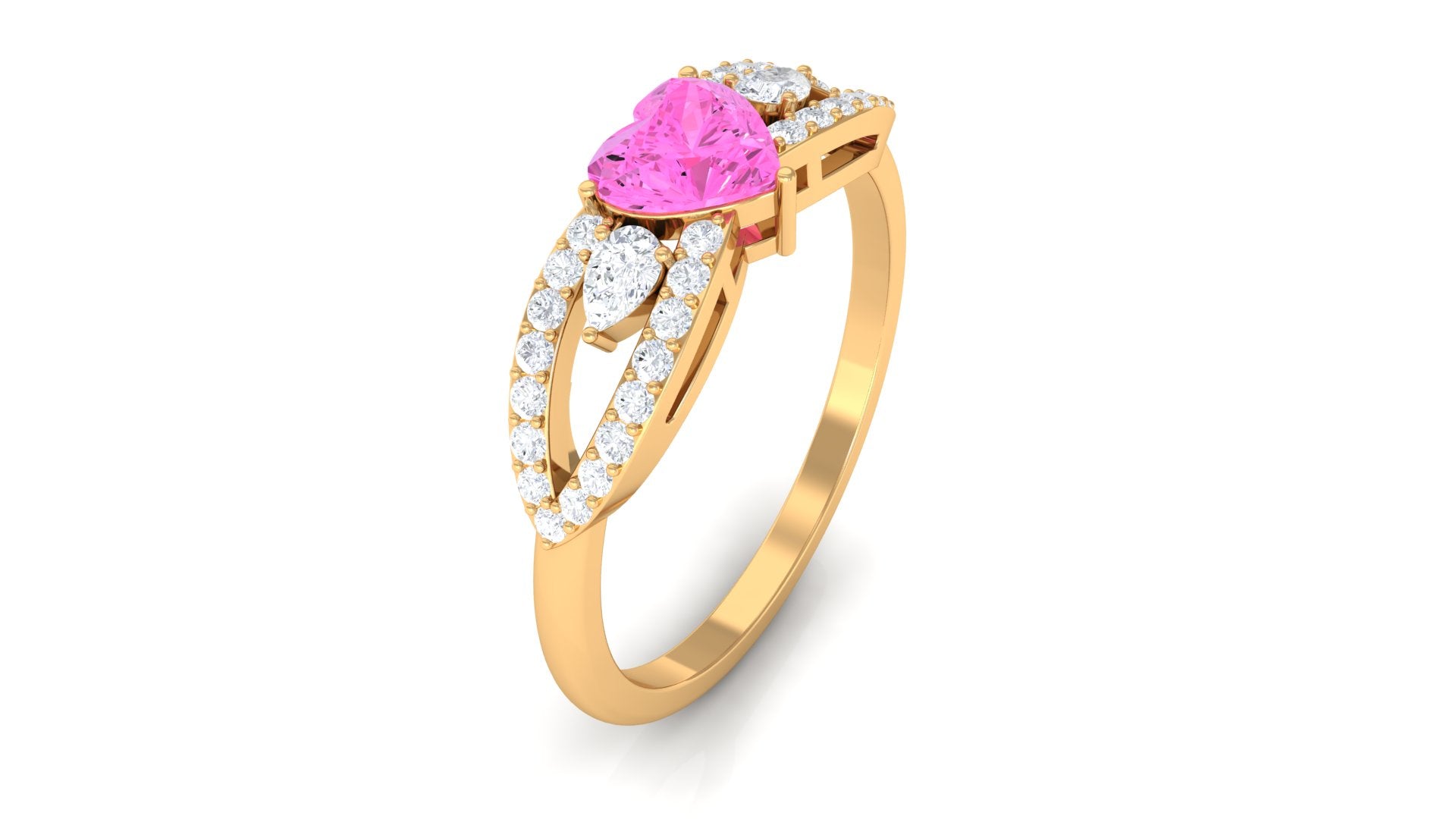 Heart Shape Pink Sapphire Split Shank Ring with Diamond Pink Sapphire - ( AAA ) - Quality - Rosec Jewels