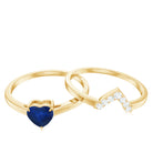 3/4 CT Heart Shape Blue Sapphire Solitaire Ring Set with Diamond Chevron Band Blue Sapphire - ( AAA ) - Quality - Rosec Jewels