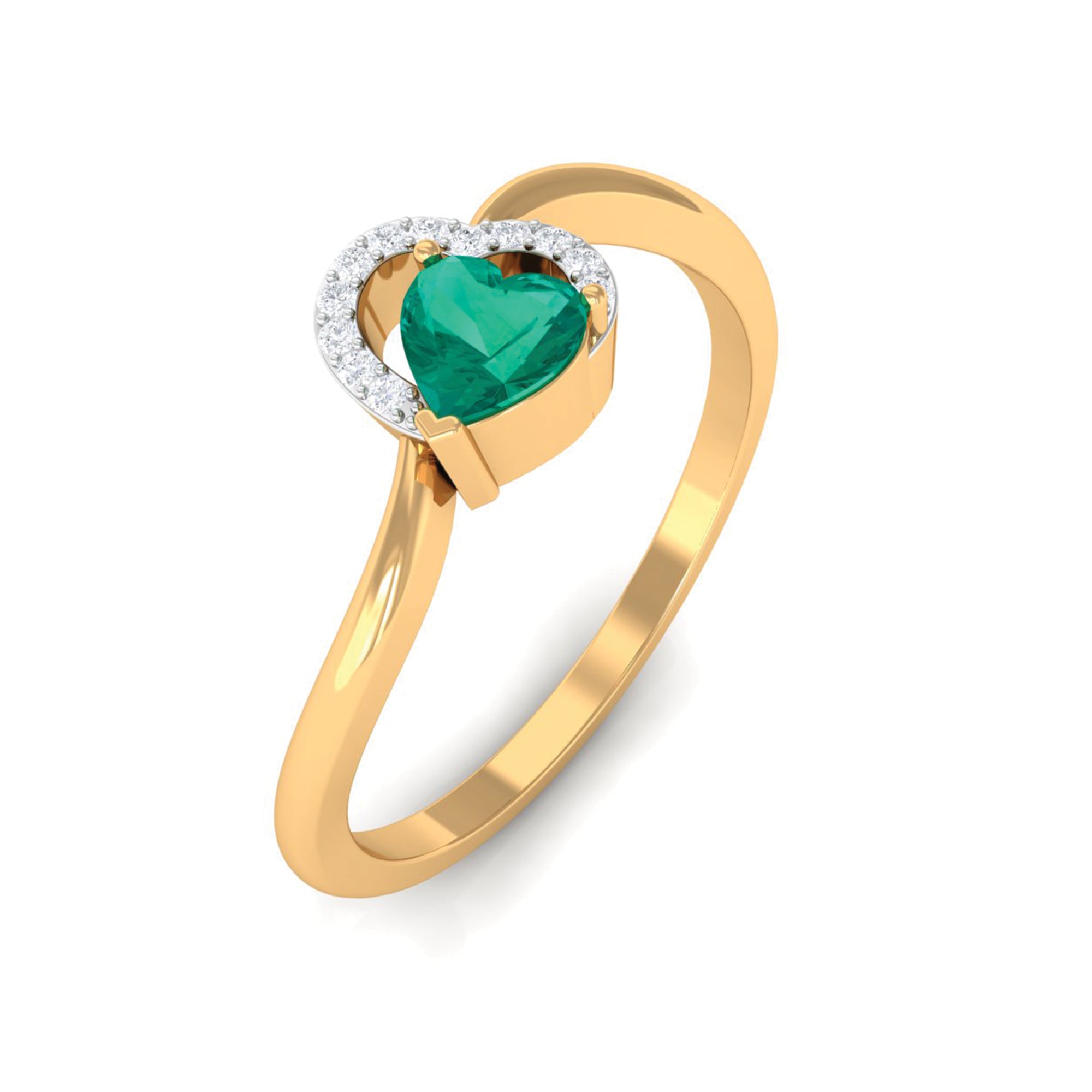 Heart Shape Emerald and Diamond Twisted Promise Ring Emerald - ( AAA ) - Quality - Rosec Jewels