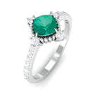 1 CT Antique Style Emerald and Diamond Engagement Ring Emerald - ( AAA ) - Quality - Rosec Jewels
