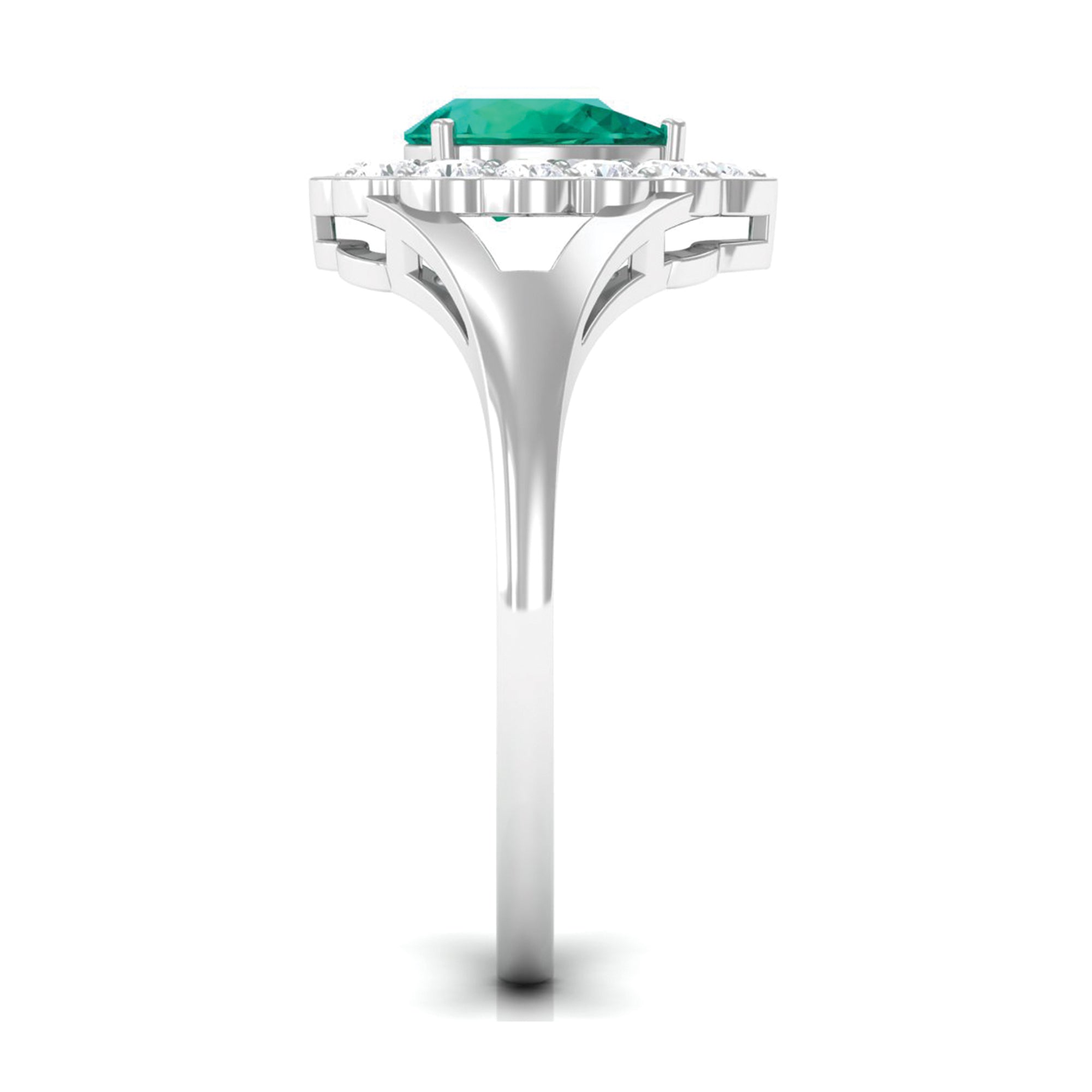 Pear Shaped Emerald Halo Engagement Ring with Diamond in Split Shank Emerald - ( AAA ) - Quality - Rosec Jewels