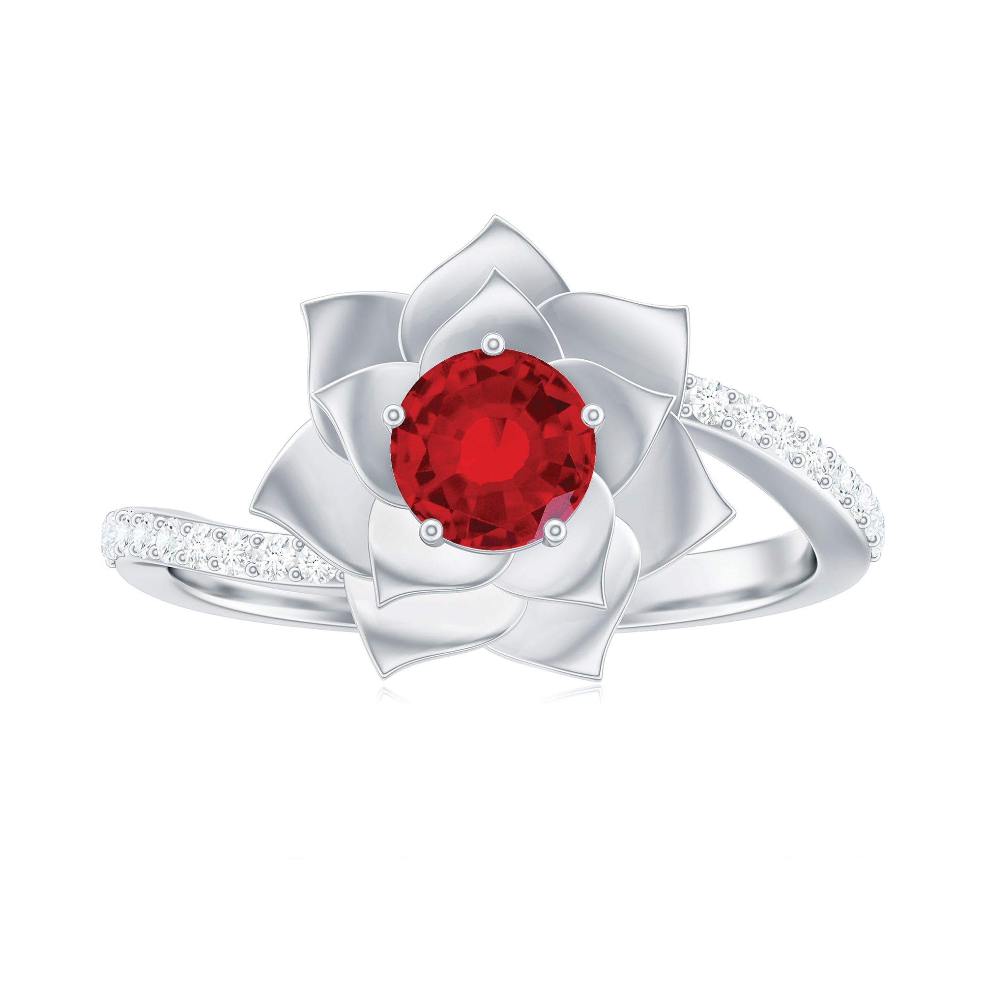 1 CT Created Ruby Flower Engagement Ring with Diamond Lab Created Ruby - ( AAAA ) - Quality - Rosec Jewels