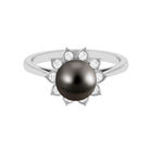 Tahitian Black Pearl Engagement Ring with Diamond Floral Halo Tahitian pearl - ( AAA ) - Quality - Rosec Jewels