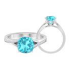 Cushion Cut Swiss Blue Topaz Solitaire Ring with Diamond Accent Swiss Blue Topaz - ( AAA ) - Quality - Rosec Jewels