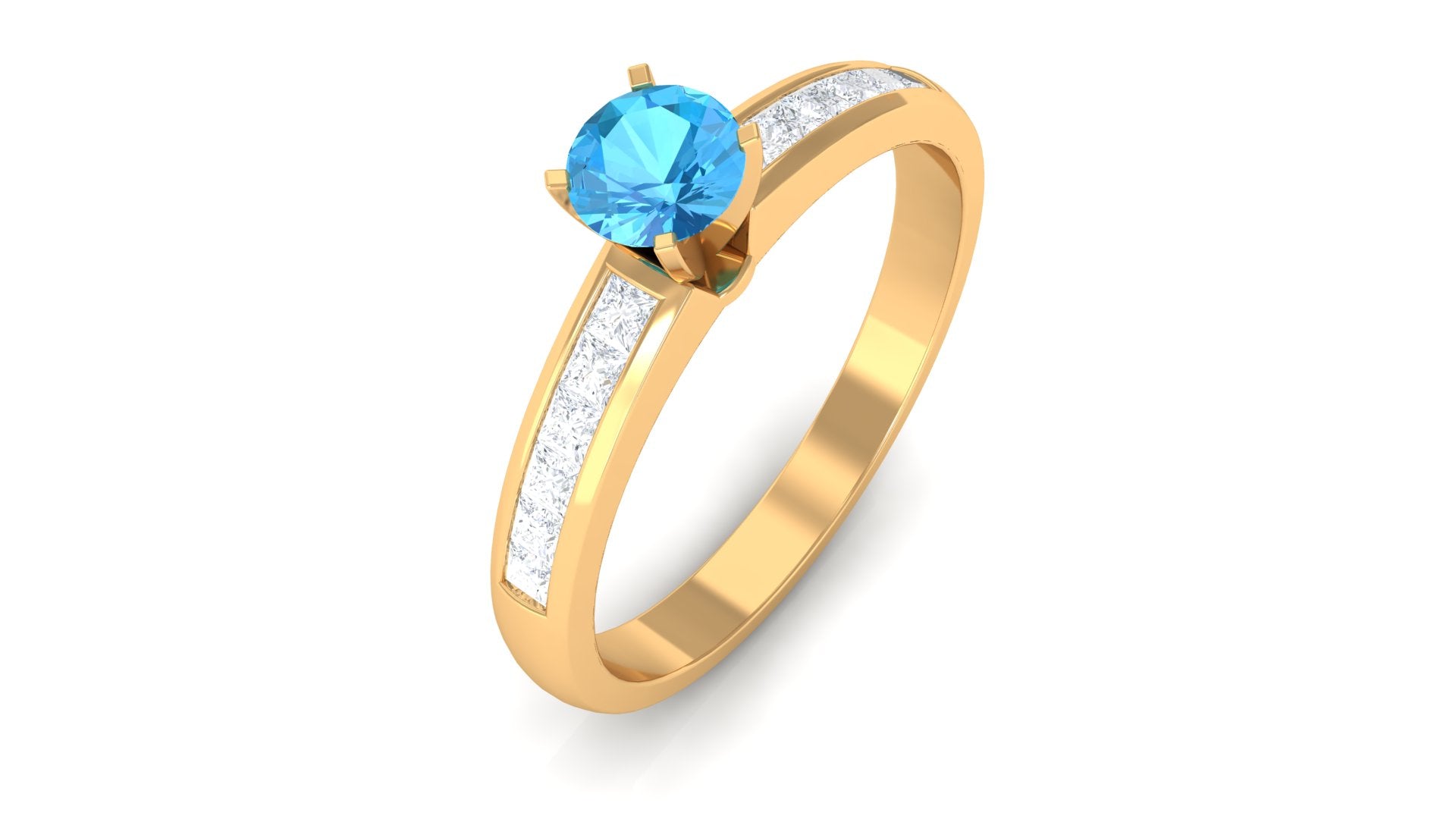 1/2 CT Solitaire Accent Ring with Swiss Blue Topaz and Diamond Swiss Blue Topaz - ( AAA ) - Quality - Rosec Jewels