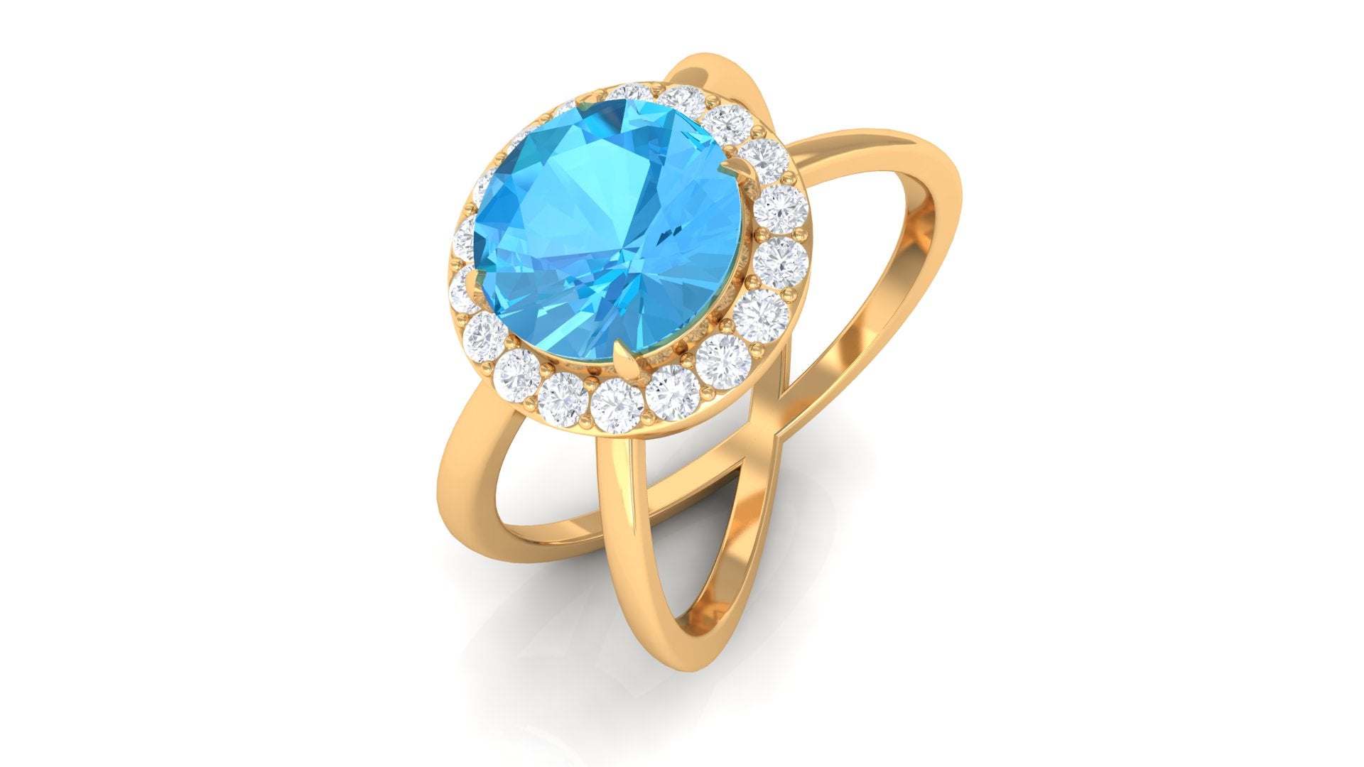 2.50 CT Swiss Blue Topaz Solitaire and Diamond Split Shank Ring Swiss Blue Topaz - ( AAA ) - Quality - Rosec Jewels