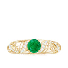 Emerald Vintage Inspired Engagement Ring with Diamond Emerald - ( AAA ) - Quality - Rosec Jewels